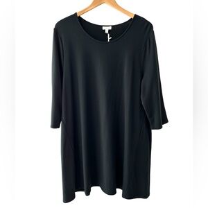 Garnet Hill A-Line Seamed Tunic XL black lyocell soft 3/4 sleeve casual NWT